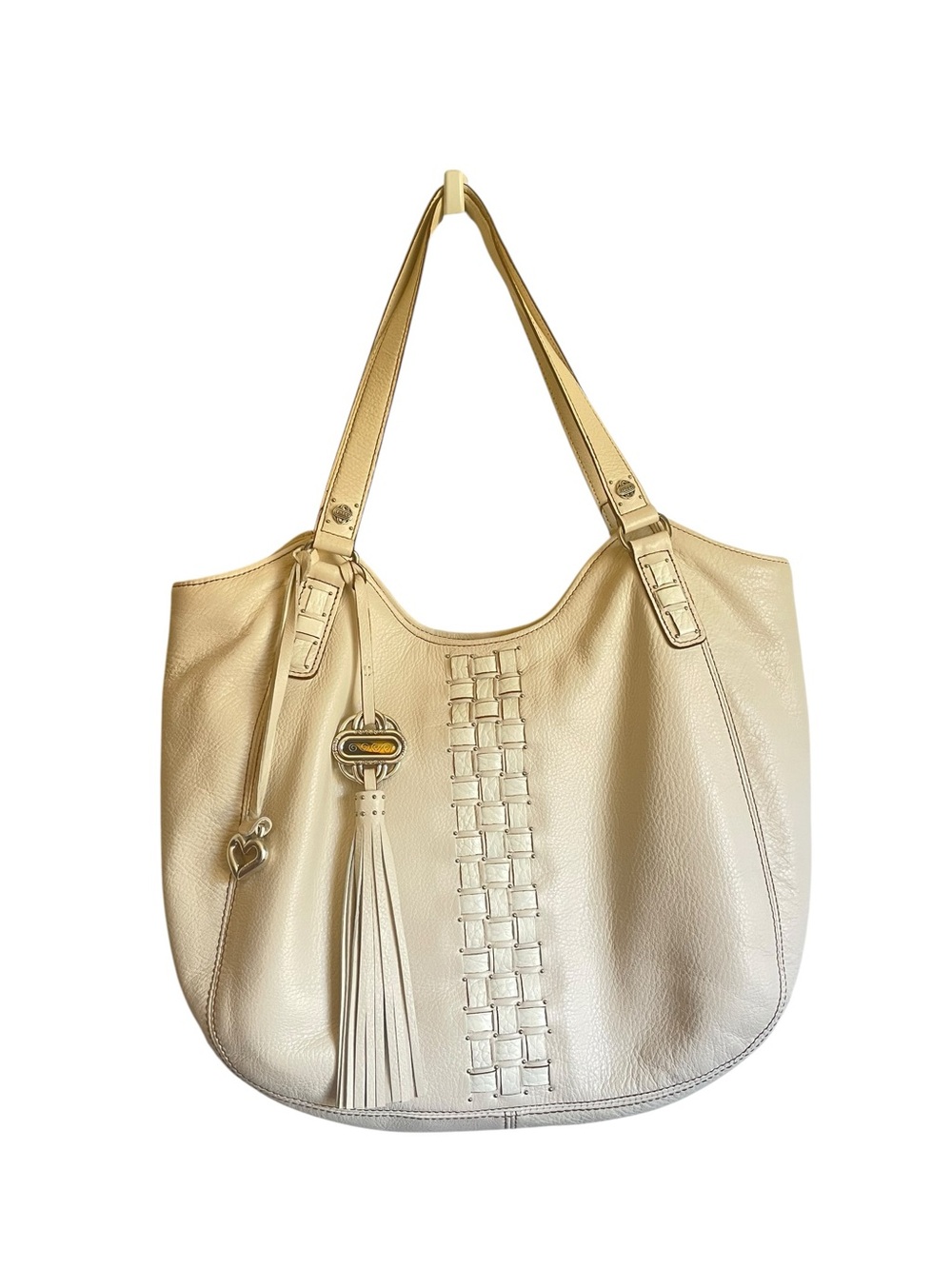 Vintage Brighton Cream Leather Woven-Front Shoulder Bag